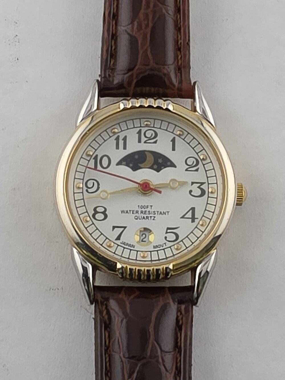 Nice NOS Ladies Advance Moonphase 100ft Nice Dial Date Quartz New Battery Runs